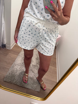 Two Piece White with Blue florals set