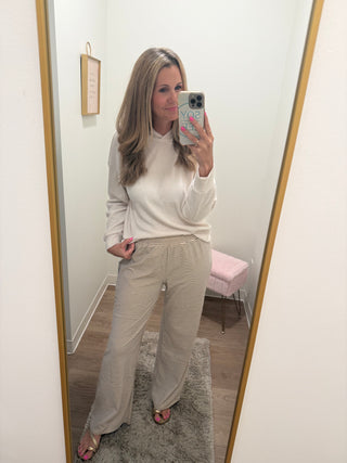 Cloud Like Fleece Pant-almond color stripe