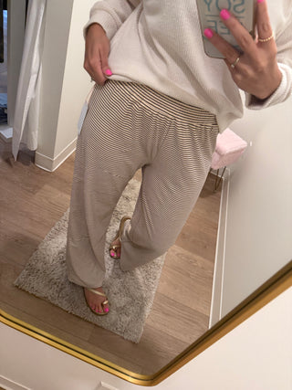 Cloud Like Fleece Pant-almond color stripe