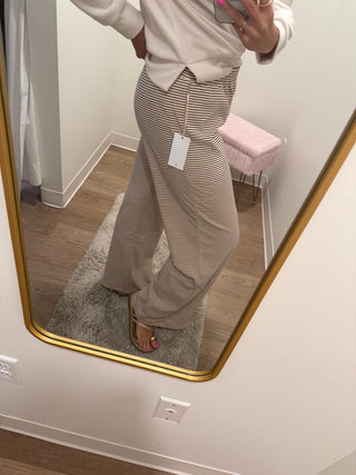 Cloud Like Fleece Pant-almond color stripe