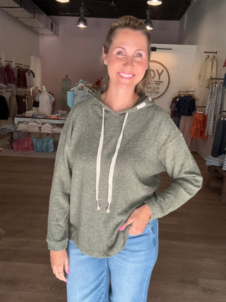 Green Soft Interwoven Drawstring Pullover