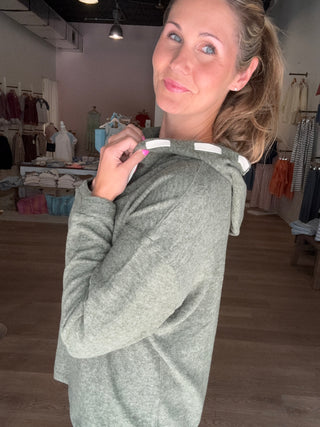 Green Soft Interwoven Drawstring Pullover