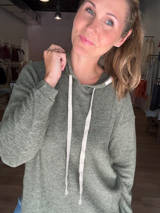 Green Soft Interwoven Drawstring Pullover