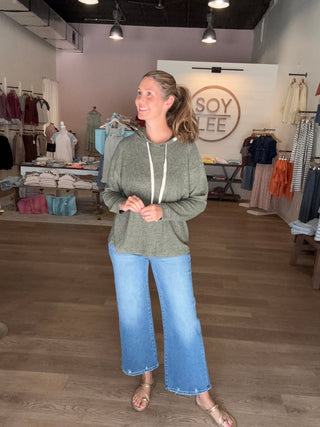 Green Soft Interwoven Drawstring Pullover