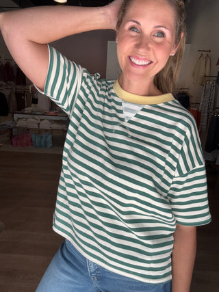 Green Stripe Top Etched in Yellow