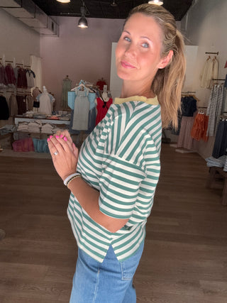 Green Stripe Top Etched in Yellow