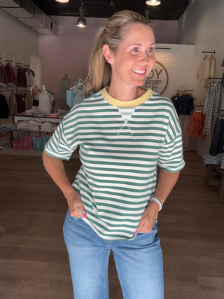 Green Stripe Top Etched in Yellow
