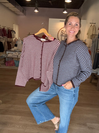 Blue and Brown Stripe Cardi sweater