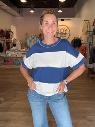 Game Day Blue Stripe Top