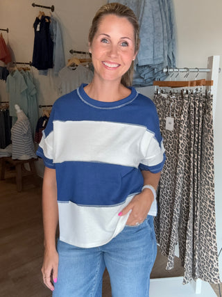 Game Day Blue Stripe Top