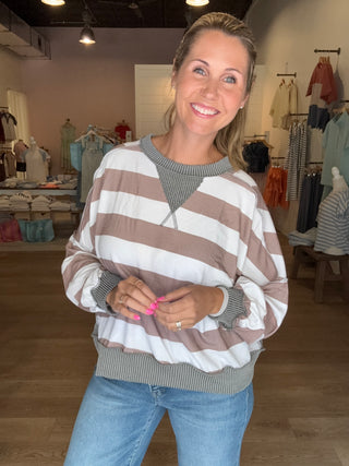 Taupe and Cream Stripe Pullover