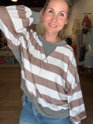 Taupe and Cream Stripe Pullover