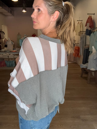 Taupe and Cream Stripe Pullover