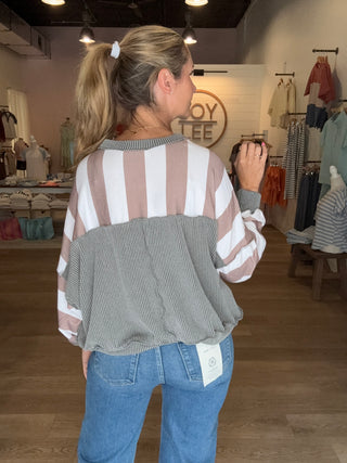 Taupe and Cream Stripe Pullover