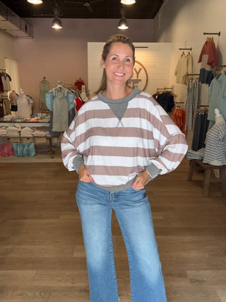 Taupe and Cream Stripe Pullover