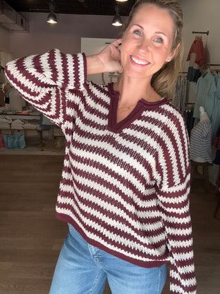 Burgundy Knit Stripe Top