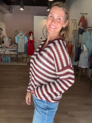 Burgundy Knit Stripe Top