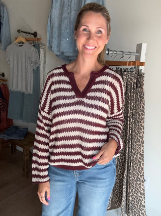 Burgundy Knit Stripe Top