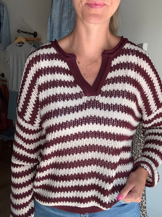 Burgundy Knit Stripe Top