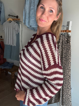 Burgundy Knit Stripe Top
