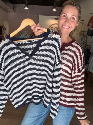 Burgundy Knit Stripe Top