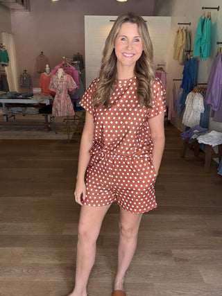 Brown polka dot two piece set