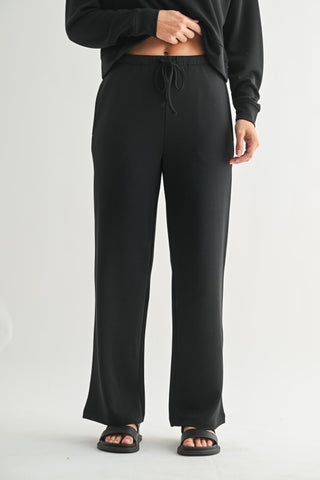 Plus Size Black Simple Scuba Wide-Leg Pant