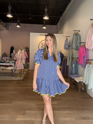 Blue Striped Dress Etched in Green
