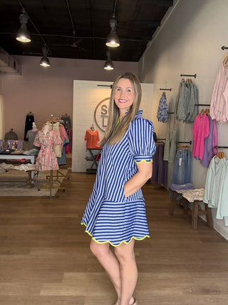 Blue Striped Dress Etched in Green