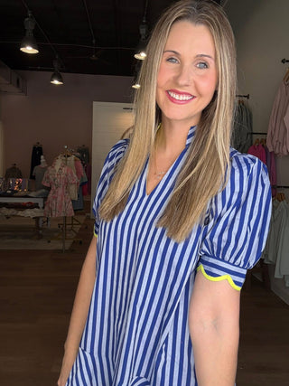 Blue Striped Dress Etched in Green