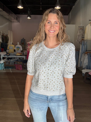 Grey Floral Print Top