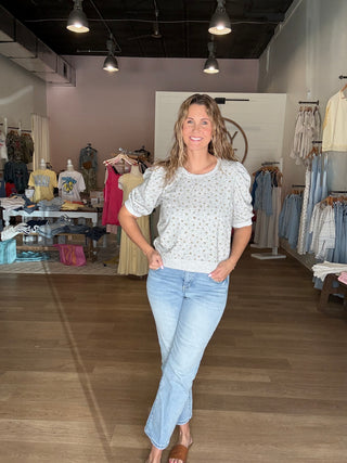 Grey Floral Print Top
