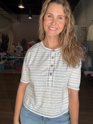 Blue Stripe Button Top