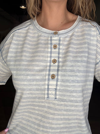 Blue Stripe Button Top