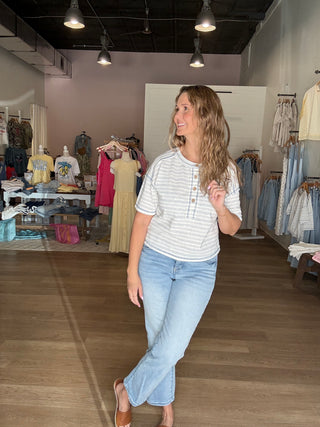 Blue Stripe Button Top