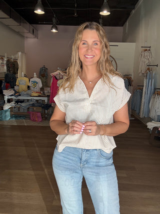 Taupe Vertical Stripe Top