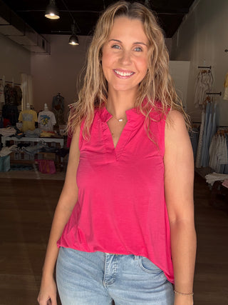 Wrinkle Free-Pink V Neck Tank