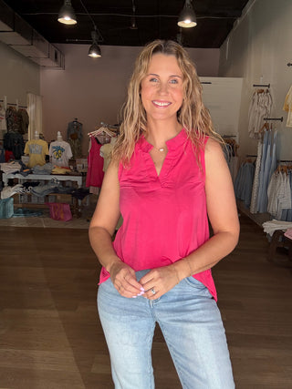 Wrinkle Free-Pink V Neck Tank