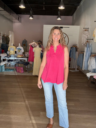 Wrinkle Free-Pink V Neck Tank
