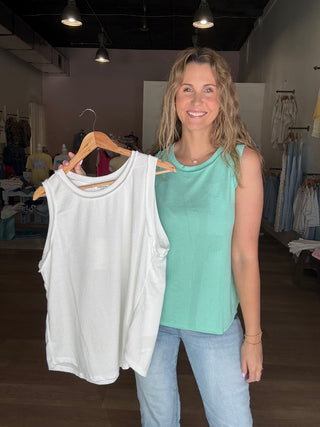 Plus Size White Waffle Tank