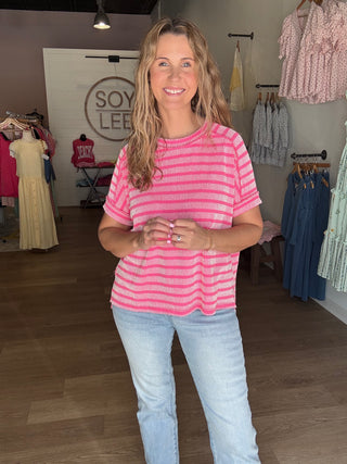 Pink Stripe Corded Top
