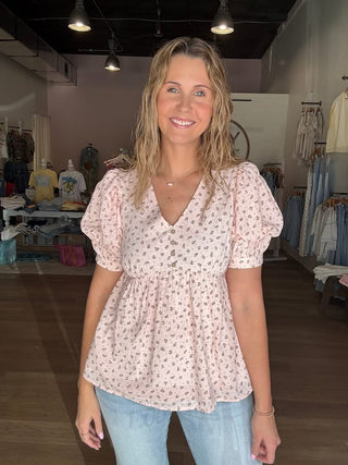 Pink Floral Puff Sleeve Top