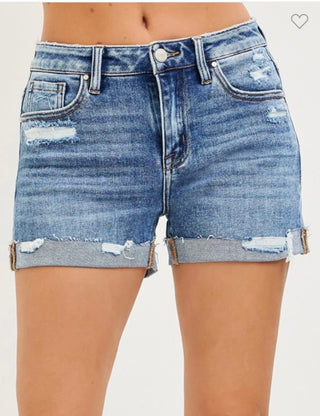 Plus Size-Risen Brand Distressed Denim Short