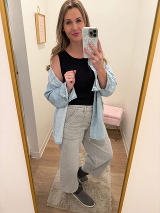 Risen Brand-Grey Barrel Jean