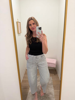Risen Brand-Grey Barrel Jean