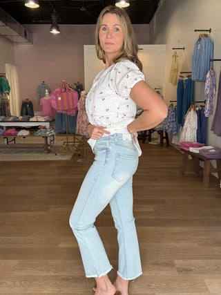 High Rise Straight Raw Hem Jean