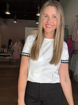 White Top with Black Ricrac Trim