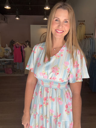 Blue and Pink Floral Dress