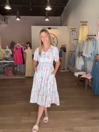 Blue and Pink Floral Dress
