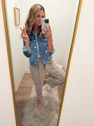 Brown gingham ankle barrel pant